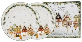 Karácsonyi porcelán desszertes tányér 2 db-os díszdobozban Christmas Village