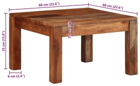 dohányzóasztal 60x60x35 cm tömör fa akácfa