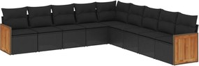 vidaXL 9 részes fekete polyrattan kerti ülőgarnitúra párnákkal