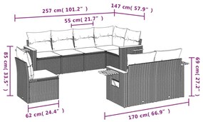 8 részes szürke polyrattan kerti ülőgarnitúra párnával
