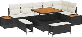 vidaXL Kerti Kanapé Szett 9 pcs Fekete polirattan