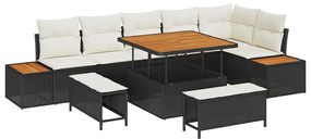 vidaXL Kerti Kanapé Szett 9 pcs Fekete polirattan