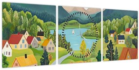 Kép - Falu a hegyekben (órával) (90x30 cm)