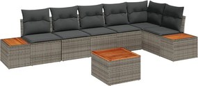 vidaXL Kerti Kanapé Szett párnával 7 pcs Szürke Poli rattan