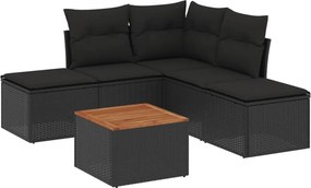 vidaXL 6 részes fekete polyrattan kerti ülőgarnitúra párnákkal