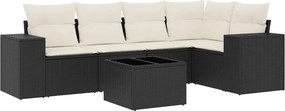 vidaXL 6 részes fekete polyrattan kerti ülőgarnitúra párnákkal