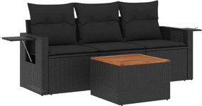 vidaXL 4 részes fekete polyrattan kerti ülőgarnitúra párnákkal