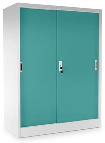 Közepes univerzális fém szekrény tolóajtókkal 90 x 40 x 120 cm, hengerzár, zöld - ral 6033