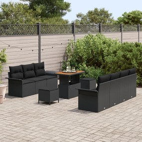 10 Darabos Kert Kanapé Szett Párnákkal Fekete Poli Rattan Akáccal, 2-Személyes Kert Kanapé Tárolóval &amp; Párnákkal Fekete Poli Rattan, 3 Darabos Kert Étkező Szett Párnákkal Fekete Poli Rattan Akáccal