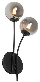 Modern fali lámpa fekete 2 lámpa füstüveggel - Athén