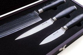 G21 Gourmet Damascus késkészlet bambusz blokkban 3 db + élezőkő