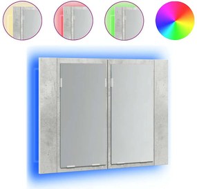 vidaXL betonszürke akril LED-es tükrös fürdőszobaszekrény 60x12x45 cm