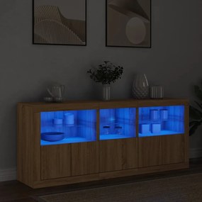 sonoma tölgy színű tálalószekrény LED-világítással 162x37x67 cm