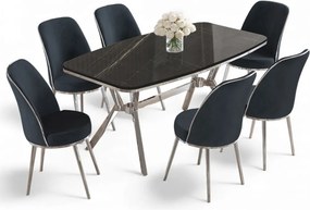 Lena étkezőgarnitúra, fekete márvány-króm, 160 cm – TR240CHR2905