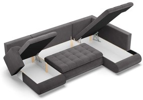 Tokio U sarokkanapé, 3 ágyneműtartóval, kordbársony, jobboldali, szürke