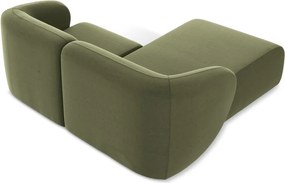 Zöld bársony sarokkanapé (bal oldali-heverő résszel) Lani – Makamii