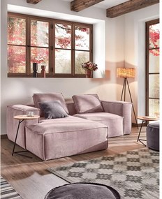 Világos rózsaszín kordbársony sarokkanapé (bal oldali) Blok – Kave Home