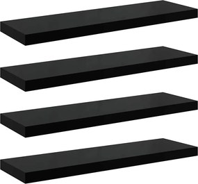 vidaXL 4 db magasfényű fekete MDF fali polc 90 x 23,5 x 3,8 cm