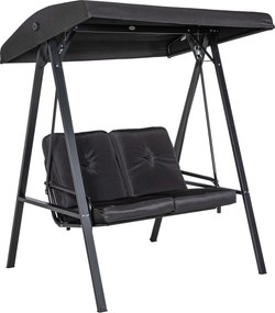 Outsunny Hollywood Hintaágy 2 Személyes, Állítható Napernyővel, Párnákkal, 220 kg Teherbírású Hinta Pad, Tökéletes Kertbe, Erkélyre, Fekete, 145 x 116