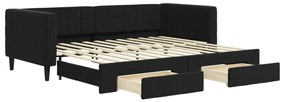 fekete kihúzható bársony heverő fiókkal 90 x 200 cm