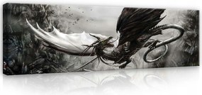 Vászonkép 145x45 Sárkány koponya romok csata fantasy sötét feszes szárnyak