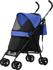 PawHut Kutya Babakocsi Összecsukható Kutya és Macska Babakocsi Hálós Ablakokkal, Vállpánttal, Tárolótáskával és Pohártartóval, Sötét Kék | Aosom