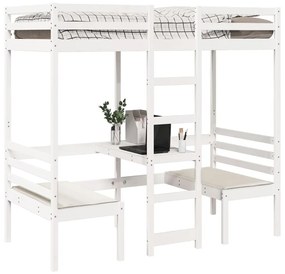 fehér fenyő galériaágy-keret asztallal és székekkel 90 x 175 cm