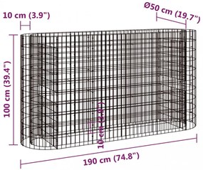 horganyzott vas gabion magaságyás 190x50x100 cm