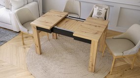 FONTE Artisan Tölgy / Fekete Matt - Klasszikus konyhai/nappali asztal 85x75 Kinyitható akár 130 cm-ig!