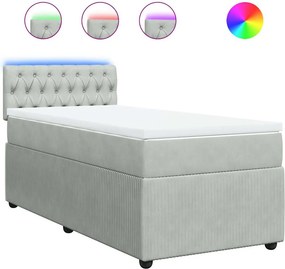 vidaXL világosszürke bársony rugós ágy matraccal 90 x 200 cm