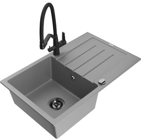 Mexen Bruno 1 rekeszes gránit mosogató csepegtetővel és Duo konyhacsappal, szürke - 6513-71-671701-70-B