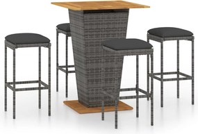 vidaXL 5 darabos szürke polyrattan kerti bárszett párnákkal