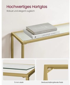 Konzolasztal edzett üveglappal, óarany 100x20x80cm