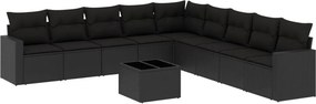 vidaXL 10 részes fekete polyrattan kerti ülőgarnitúra párnákkal