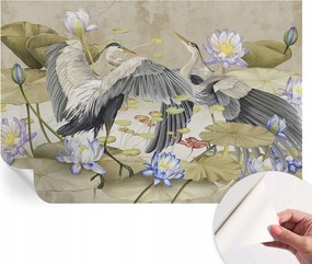 Design fali fotótapéta Öntapadós Madarak és liliomok 104x70 cm