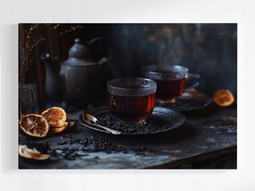 Vászonkép Canvas Tea Ital Főzet Levelek Csészék Konyha 60x40
