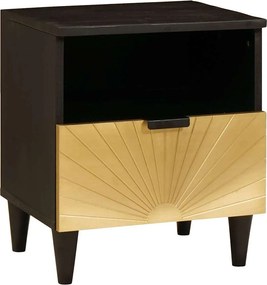 vidaXL Éjjeliszekrény Fekete és Arany 40 x 33 x 46 cm Tömör akácfa