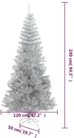 ezüstszínű PET műkarácsonyfa állvánnyal 240 cm