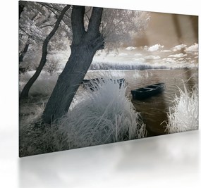 Egy csónak képe a tavon (üvegen) (70x50 cm)