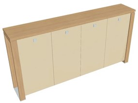 Verno+ közepes gardrób 260 x 46 x 130 cm, üvegajtó, világos tölgy / vanília