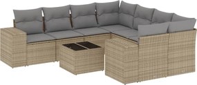 vidaXL 9 részes bézs polyrattan kerti ülőgarnitúra párnákkal
