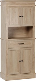 HOMCOM Konyhai Spejz Mikrohullámú Szekrény Oldalszekrény Buffet Szekrény 4 Ajtóval 1 Fiókkal és Nyitott Polccal 74x39.5x183 cm Tölgy | Aosom