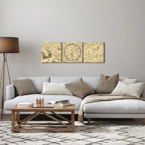 Kép - Vintage térkép, illusztrációk (órával) (90x30 cm)