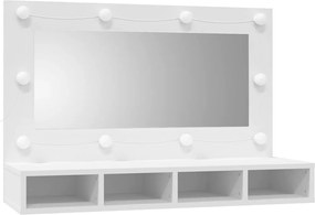 Fehér tükrös szekrény LED-ekkel 90x31,5x62 cm