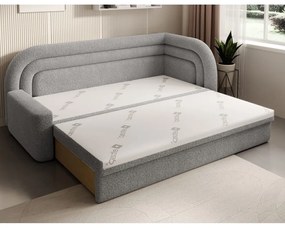 Szürke buklé kinyitható-tárolóhelyes kanapé jobb oldali 223 cm Fabillo – ELTAP