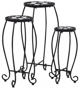 3 darab fekete és fehér kerámia mozaikos asztal