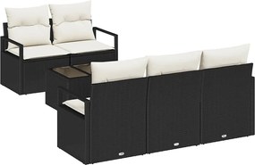 vidaXL Kanapé Szett párnával 6 pcs Fekete és Krém polirattan