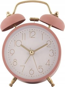 Rózsaszín klasszikus ébresztőóra arany indexekkel és mutatókkal Ronand 10x6x12