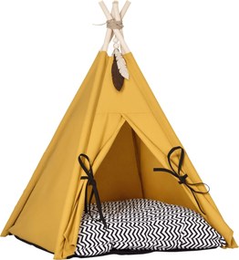 PawHut Tipi sátor háziállatoknak, macska sátor levehető és mosható párnával, nem csúszó aljú macska ház játékkal, 5 kg alatti macskák és miniatűr kuty