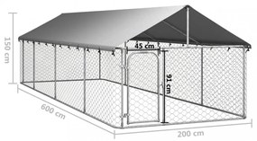 vidaXL kültéri kutyakennel tetővel 600 x 200 x 150 cm